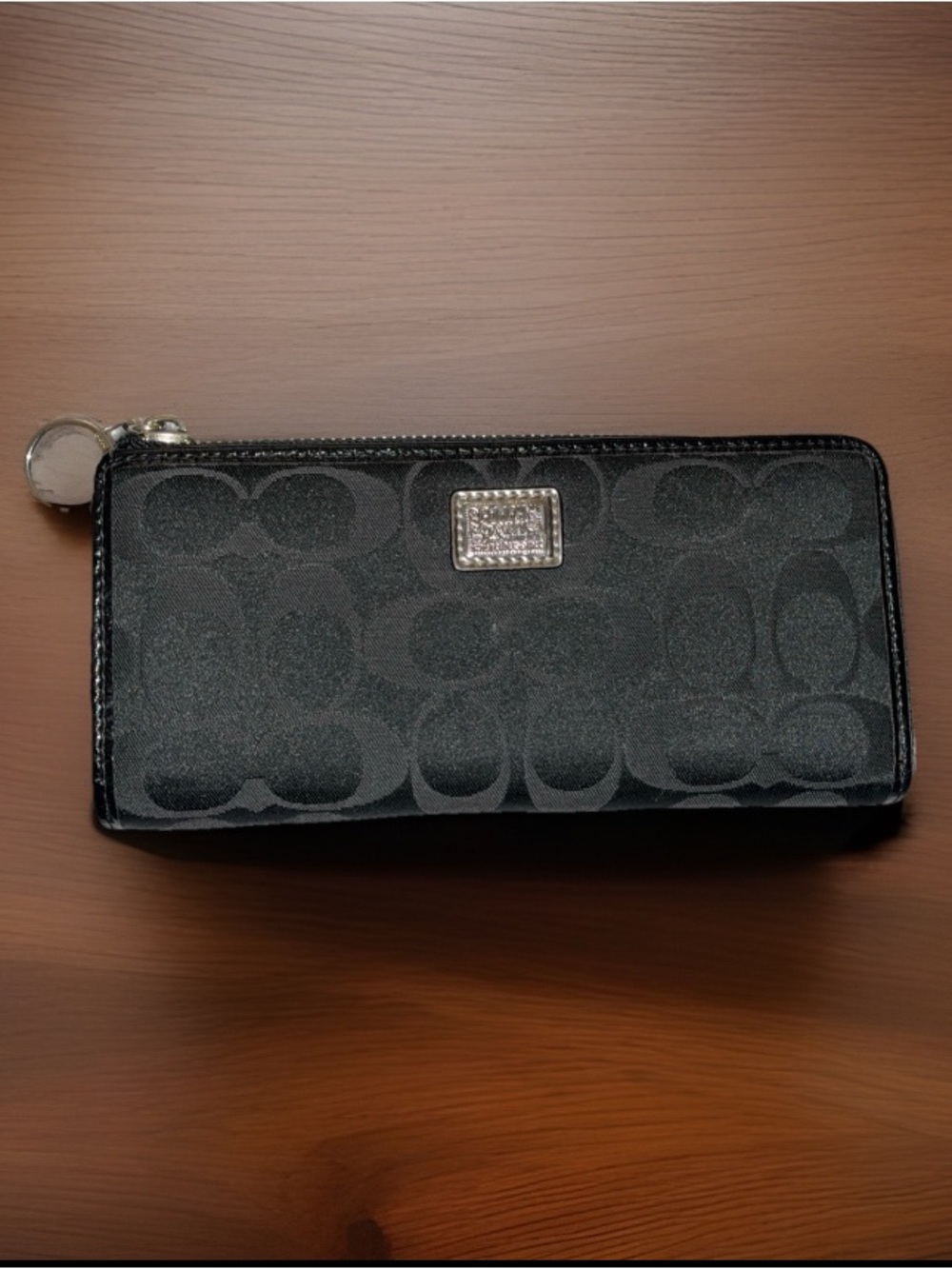 Coach Y2K Poppy Black Signature Jacquard L Zip Wallet with Dusty